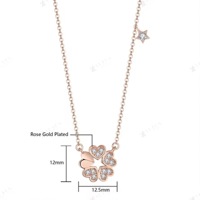 YASVITTI 925 Colar de prata esterlina Mulheres Star Charms Joias delicadas Forma de flor 14K Colar de coração dourado rosa