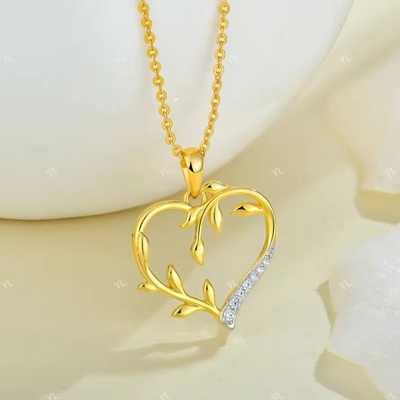 YASVITTI Custom 18K Gold Plating Heart Leaf Pendant Necklace 925 Prata Jóias Finas