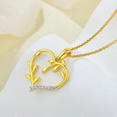 YASVITTI Custom 18K Gold Plating Heart Leaf Pendant Necklace 925 Prata Jóias Finas