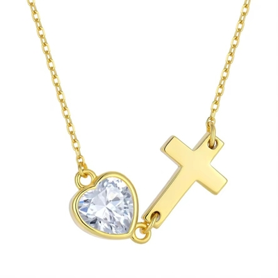 YASVITTI Bezel Heart Cubic Zirconia Necklace 925 Prata Clássica Cruz Plain Necklace 18K Revestido de Ouro Fábrica de Atacado