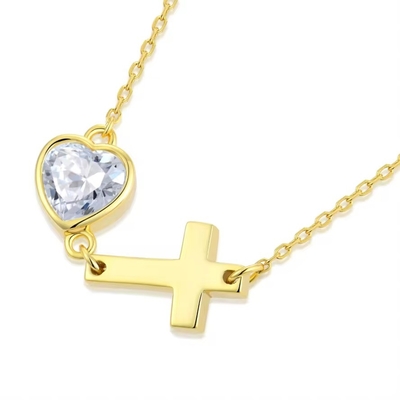 YASVITTI Bezel Heart Cubic Zirconia Necklace 925 Prata Clássica Cruz Plain Necklace 18K Revestido de Ouro Fábrica de Atacado