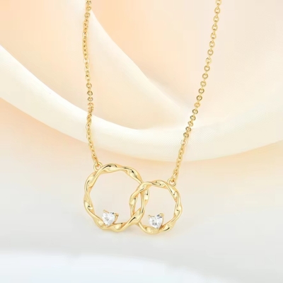 YASVITTI 14K Amarelo Revestido de Ouro Círculo Interligado Coração cúbico Zirconia Pendente Colar 925 Jóias de Prata Esterlina