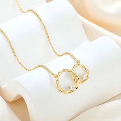 YASVITTI 14K Amarelo Revestido de Ouro Círculo Interligado Coração cúbico Zirconia Pendente Colar 925 Jóias de Prata Esterlina