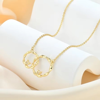 YASVITTI 14K Amarelo Revestido de Ouro Círculo Interligado Coração cúbico Zirconia Pendente Colar 925 Jóias de Prata Esterlina