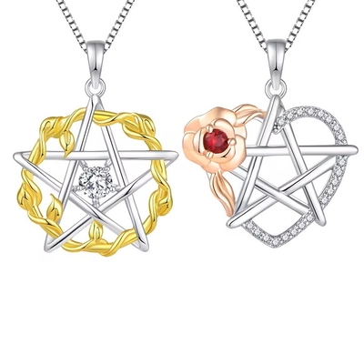 YASVITTI 925 Sterling Silver Pentagram Star Heart Pendant Necklace Set Cubic Zirconia e Rose Gold Revestido