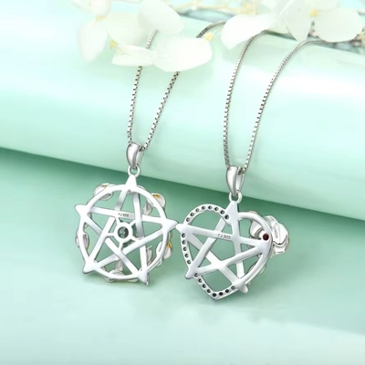 YASVITTI 925 Sterling Silver Pentagram Star Heart Pendant Necklace Set Cubic Zirconia e Rose Gold Revestido