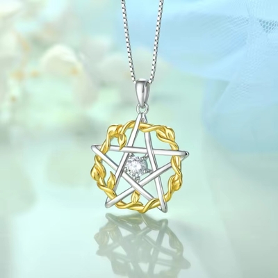 YASVITTI 925 Sterling Silver Pentagram Star Heart Pendant Necklace Set Cubic Zirconia e Rose Gold Revestido