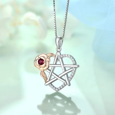 YASVITTI 925 Sterling Silver Pentagram Star Heart Pendant Necklace Set Cubic Zirconia e Rose Gold Revestido