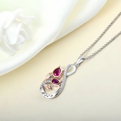 YASVITTI 925 Prata Esterlina Clássica Rubi Rosa Flor Pendente Colar Cubico Zircon Amor Gravado Colar Venda no Gráfico