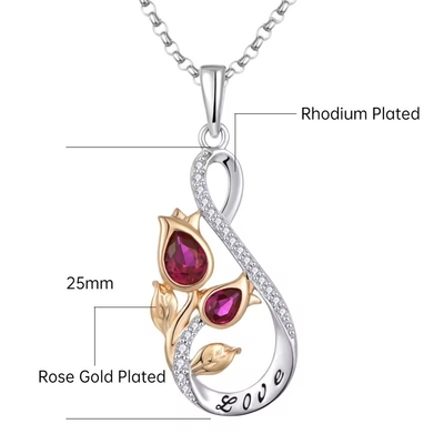 YASVITTI 925 Prata Esterlina Clássica Rubi Rosa Flor Pendente Colar Cubico Zircon Amor Gravado Colar Venda no Gráfico