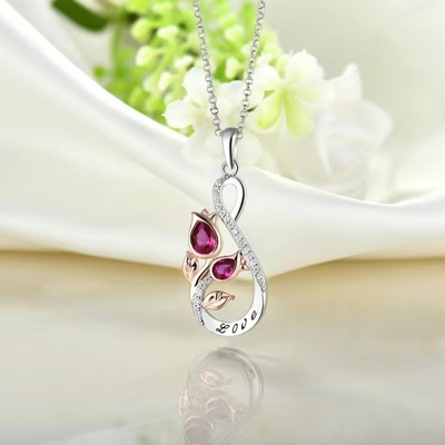 YASVITTI 925 Prata Esterlina Clássica Rubi Rosa Flor Pendente Colar Cubico Zircon Amor Gravado Colar Venda no Gráfico