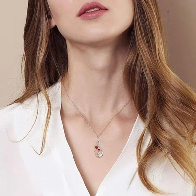 YASVITTI 925 Prata Esterlina Clássica Rubi Rosa Flor Pendente Colar Cubico Zircon Amor Gravado Colar Venda no Gráfico