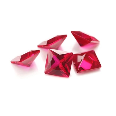 Princesa de corte quadrada rubí sintético 5# Corindão pedra preciosa moissanita para anéis de noivado
