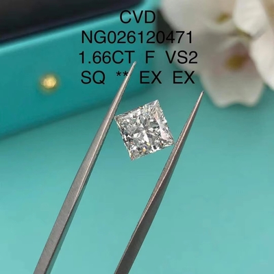 Certificado IGI NGIC Laboratório Crescido Diamante Princesa Quadrado Corte 1.66ct F VS2 Loose Hpht Cvd Diamante Moissanite