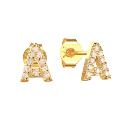 Moda Prata Esterlina Alfabeto A-z Brincos 18k Ouro Revestido 925 Prata Letras Stud Brincos