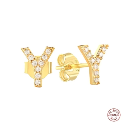 Moda Prata Esterlina Alfabeto A-z Brincos 18k Ouro Revestido 925 Prata Letras Stud Brincos