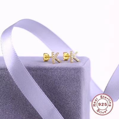 Moda Prata Esterlina Alfabeto A-z Brincos 18k Ouro Revestido 925 Prata Letras Stud Brincos