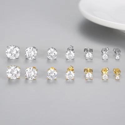 Brinquedos de Moda Coreana Brinquedos 925 Sterling Silver Clássico Brinquedos de Diamante Single 2-10mm Zirconia Stud Brinquedos Para Mulheres