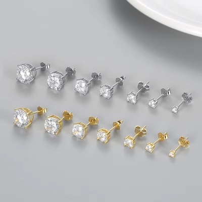 Brinquedos de Moda Coreana Brinquedos 925 Sterling Silver Clássico Brinquedos de Diamante Single 2-10mm Zirconia Stud Brinquedos Para Mulheres