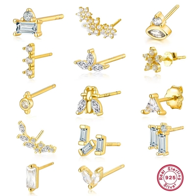 925 Sterling Silver Wholesale Jewelry Minimalista Pequeno 925 Sterling Silver Zircon Stud Brincos Revestidos de Ouro Brincos Para Mulheres