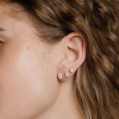 Minimalista Revestido de Ouro 925 Prateado Diamante Stud Brinco 925 Brilhante Coração Prateado Stud Brincos