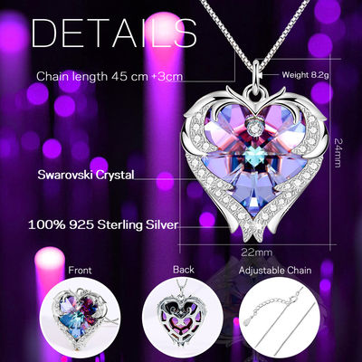rosa na moda Crystal Heart Pendant de 18in 0.29oz Sterling Silver Heart Pendant Necklace