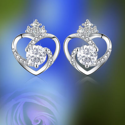 GV de prata dos parafusos prisioneiros do coração de 11x9.5mm 1.5g Sterling Silver Heart Earrings 3A