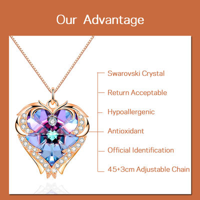 pendente da forma do coração de 8.2g 1.5ft Crystal Heart Necklace Slightly Askew