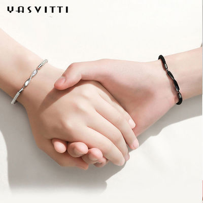 bracelete da corda do preto de 8.7in 7g Sterling Silver Jewelry Bracelets 3A CZ