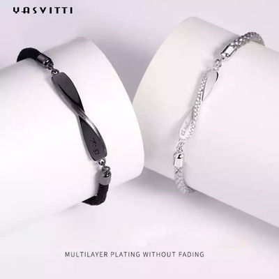 bracelete da corda do preto de 8.7in 7g Sterling Silver Jewelry Bracelets 3A CZ