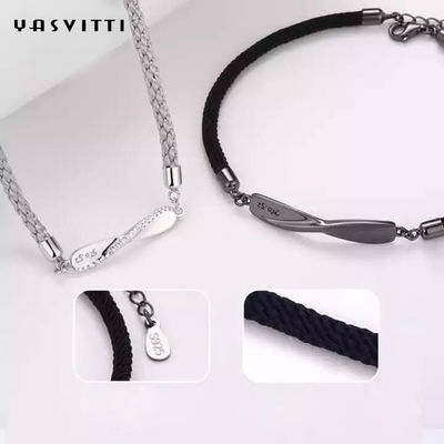 bracelete da corda do preto de 8.7in 7g Sterling Silver Jewelry Bracelets 3A CZ