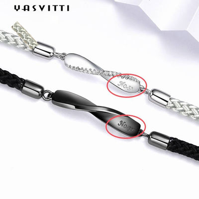 bracelete da corda do preto de 8.7in 7g Sterling Silver Jewelry Bracelets 3A CZ