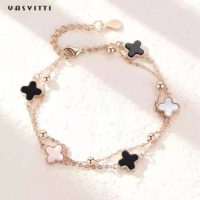 bracelete de prata sem chumbo do slider do bracelete 925 do trevo da folha 0.12oz quatro de 20cm