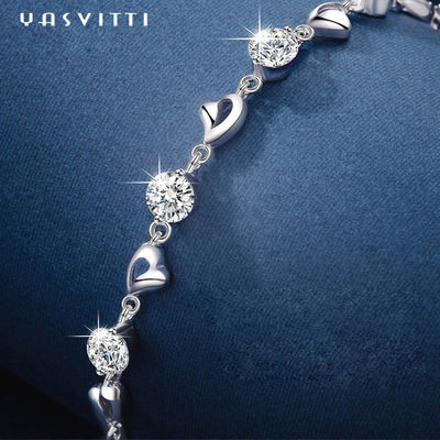 ODM de prata do bracelete do coração de 7.9in 4.6g Sterling Silver Jewelry Bracelets Sterling