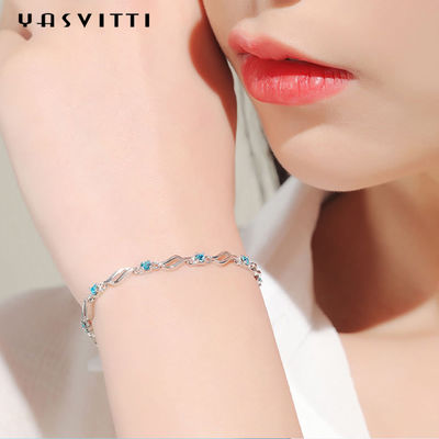 o ródio na moda dos braceletes ajustáveis de prata de 4.5g 0.62ft chapeou Crystal Bracelet azul