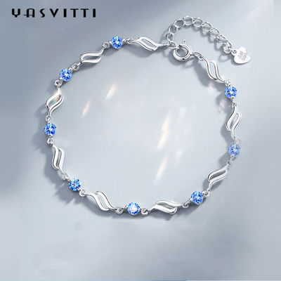 o ródio na moda dos braceletes ajustáveis de prata de 4.5g 0.62ft chapeou Crystal Bracelet azul