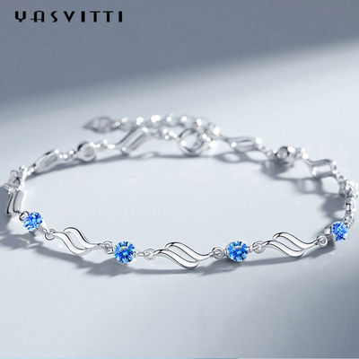 o ródio na moda dos braceletes ajustáveis de prata de 4.5g 0.62ft chapeou Crystal Bracelet azul