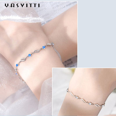o ródio na moda dos braceletes ajustáveis de prata de 4.5g 0.62ft chapeou Crystal Bracelet azul
