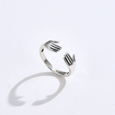 Anel de Ring For Women 925 Sterling Silver Double Hand Shape do dedo