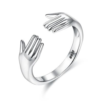 Anel de Ring For Women 925 Sterling Silver Double Hand Shape do dedo