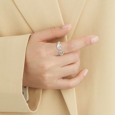 Anel de Ring For Women 925 Sterling Silver Double Hand Shape do dedo