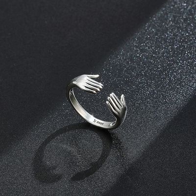 Anel de Ring For Women 925 Sterling Silver Double Hand Shape do dedo