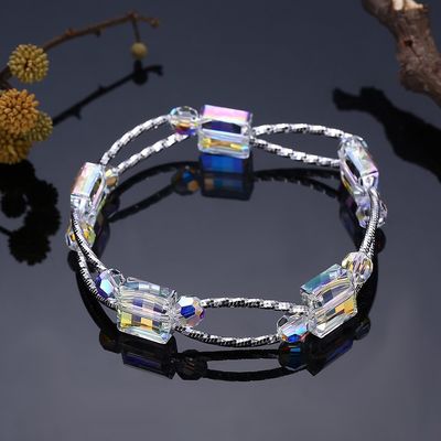 quadrado 0.38oz Crystal Bracelet de 2.6in bracelete sintético da prata do slider de 3 camadas