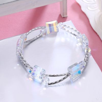 quadrado 0.38oz Crystal Bracelet de 2.6in bracelete sintético da prata do slider de 3 camadas