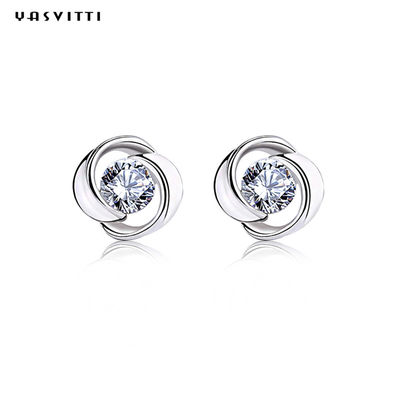 Trevo Diamond Stud Earrings de cristal de Lucky Flower Zircon