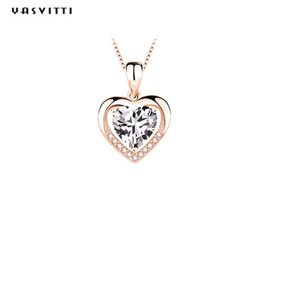 colar do zirconita da noiva de 0.69ft 0.7oz Sterling Silver Heart Pendant Necklace