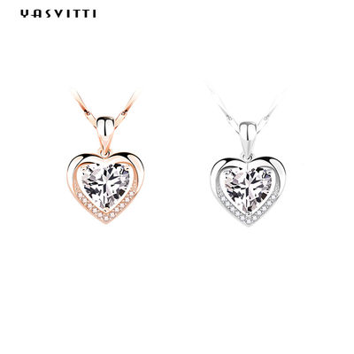 colar do zirconita da noiva de 0.69ft 0.7oz Sterling Silver Heart Pendant Necklace