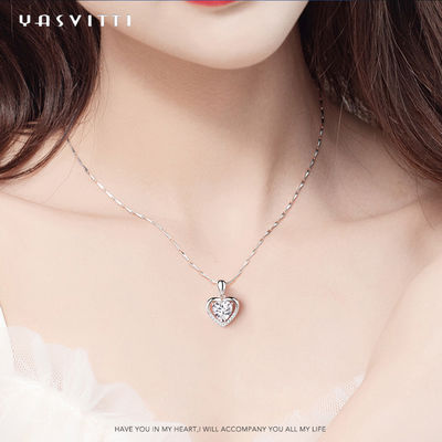 colar do zirconita da noiva de 0.69ft 0.7oz Sterling Silver Heart Pendant Necklace