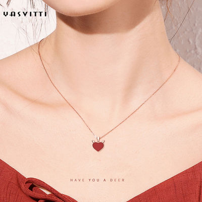 colar na moda do coração do chifre dos cervos de 3gram 15.7in Sterling Silver Heart Pendant Necklace