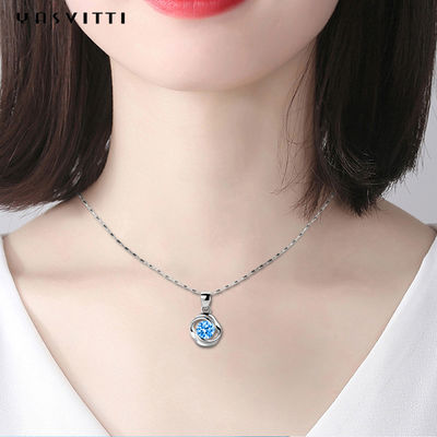 Joia de pedra geométrica luxuosa das colares do pendente de Sterling Silver Necklace Blue Topaz